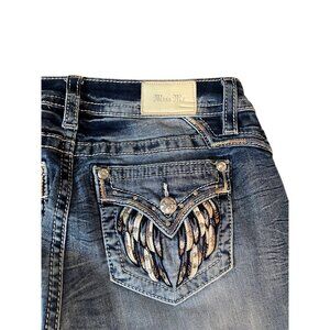 Miss Me Mid Rise Denim Straight Leg Blue Jeans Womens Size 30 Wing Design Pocket